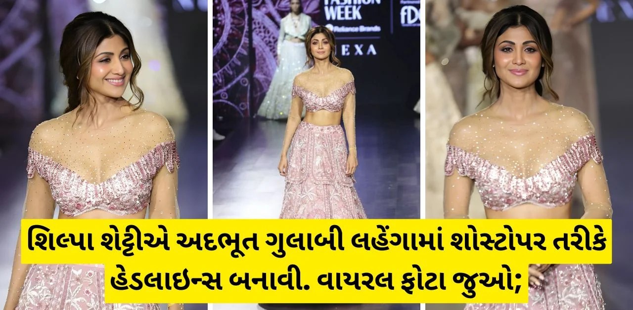 Shilpa Shetty looks no less than an angel in a pink lehenga at Lakme Fashion Week. See photo